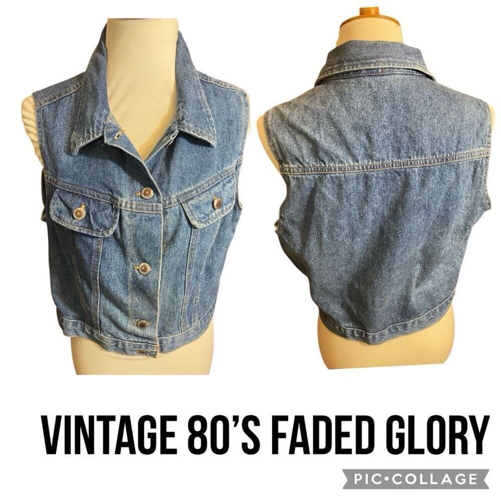 Vintage 80’s Faded Glory Women’s Denim Button Down 100% Cotton Vest Size Large-R